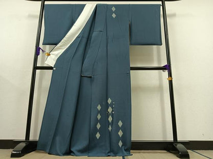 平和屋着物▽訪問着 単衣 刺繍 菱文 金銀糸 金彩 正絹 逸品 AABC2209jh