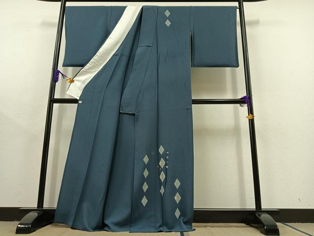 平和屋着物▽訪問着 単衣 刺繍 菱文 金銀糸 金彩 正絹 逸品 AABC2209jh