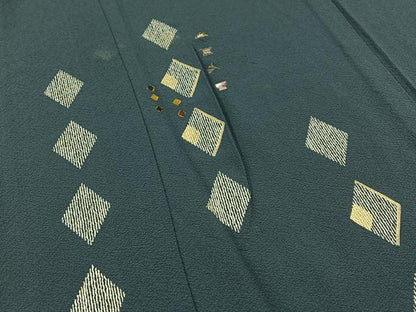 平和屋着物▽訪問着 単衣 刺繍 菱文 金銀糸 金彩 正絹 逸品 AABC2209jh