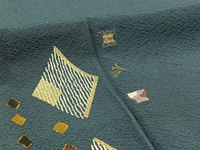 平和屋着物▽訪問着 単衣 刺繍 菱文 金銀糸 金彩 正絹 逸品 AABC2209jh