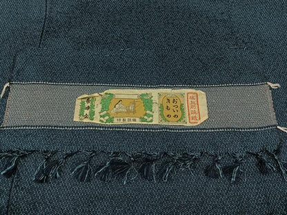 平和屋着物▽男性　紬　単衣　アンサンブル　110亀甲　総詰め　反端付き　正絹　逸品　AABC2210jh
