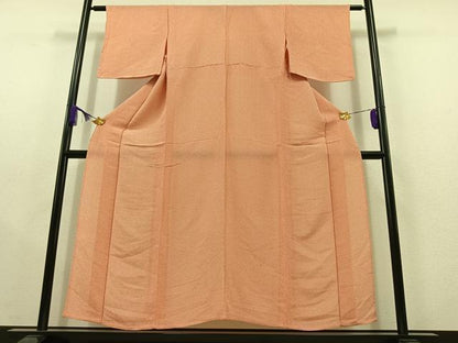 平和屋着物▽上質な小紋　単衣　格子　鬼しぼ縮緬　正絹　逸品　AABC2213jh