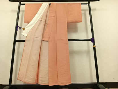 平和屋着物▽上質な小紋　単衣　格子　鬼しぼ縮緬　正絹　逸品　AABC2213jh