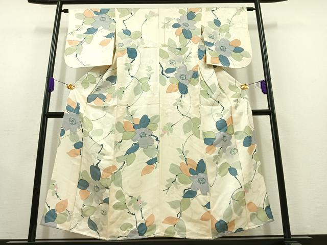 平和屋着物▽上質な小紋 単衣 枝花文 正絹 逸品 AABC2214jh