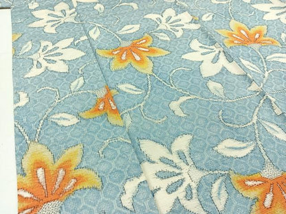 平和屋着物▽上質な紬 単衣 草花文 正絹 逸品 AABC2224jh