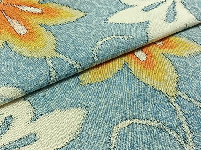 平和屋着物▽上質な紬 単衣 草花文 正絹 逸品 AABC2224jh