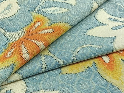 平和屋着物▽上質な紬 単衣 草花文 正絹 逸品 AABC2224jh