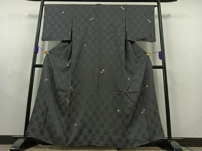 平和屋着物▽上質な小紋 単衣 市松文 蛍暈し 正絹 逸品 AABC2226jh