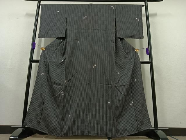 平和屋着物▽上質な小紋 単衣 市松文 蛍暈し 正絹 逸品 AABC2226jh