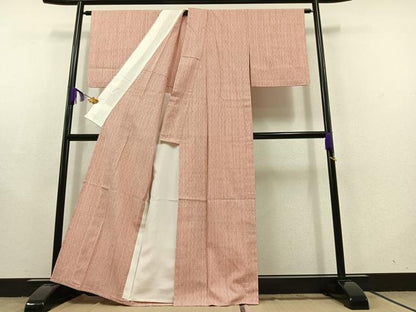 平和屋着物▽上質な紬 単衣 縞 正絹 逸品 AABC2229jh