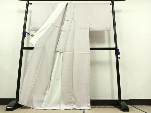 平和屋着物▽上質な色無地　単衣　花菱地紋　桜鼠色　正絹　逸品　AABC2230jh