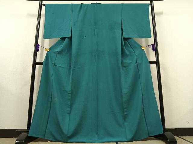 平和屋着物▽上質な色無地　単衣　納戸色　正絹　逸品　AABC2231jh