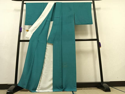 平和屋着物▽上質な色無地　単衣　納戸色　正絹　逸品　AABC2231jh