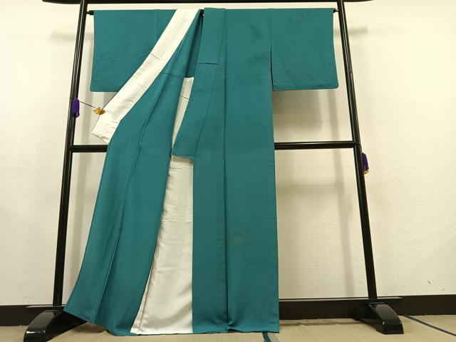 平和屋着物▽上質な色無地　単衣　納戸色　正絹　逸品　AABC2231jh
