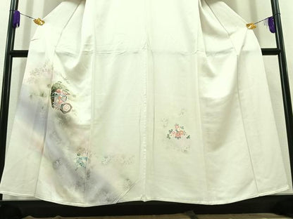 平和屋着物▽訪問着　単衣　貝桶花文　暈し染め　金銀彩　正絹　逸品　AABC2233jh