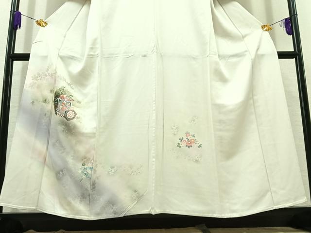 平和屋着物▽訪問着　単衣　貝桶花文　暈し染め　金銀彩　正絹　逸品　AABC2233jh