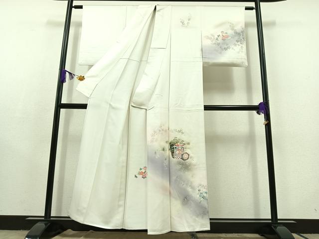 平和屋着物▽訪問着　単衣　貝桶花文　暈し染め　金銀彩　正絹　逸品　AABC2233jh
