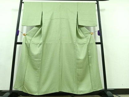 平和屋着物▽上質な色無地 単衣 草花地紋 錆青磁色 正絹 逸品 AABC2237jh