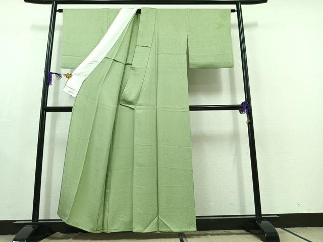 平和屋着物▽上質な色無地 単衣 草花地紋 錆青磁色 正絹 逸品 AABC2237jh