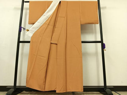 平和屋着物▽上質な色無地　単衣　小麦色　正絹　逸品　AABC2239jh