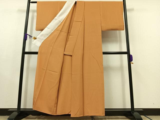 平和屋着物▽上質な色無地　単衣　小麦色　正絹　逸品　AABC2239jh