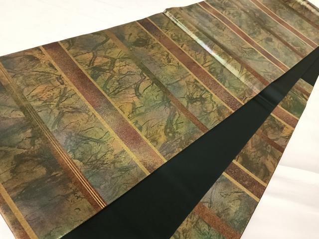 平和屋着物◎六通柄袋帯　横段霞文　陶漆箔　正絹　逸品　AABC2313yx