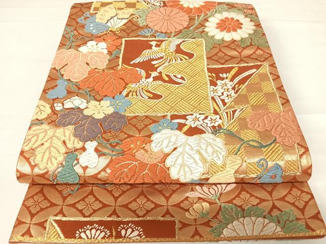 平和屋着物◎六通柄袋帯 唐織 鳳凰花文 金銀糸 正絹 逸品 AABC2317yx