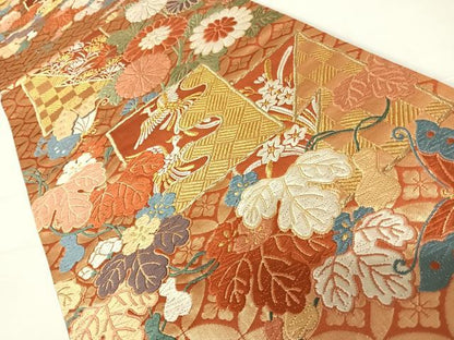 平和屋着物◎六通柄袋帯 唐織 鳳凰花文 金銀糸 正絹 逸品 AABC2317yx