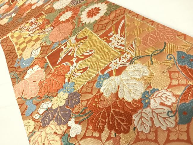 平和屋着物◎六通柄袋帯 唐織 鳳凰花文 金銀糸 正絹 逸品 AABC2317yx