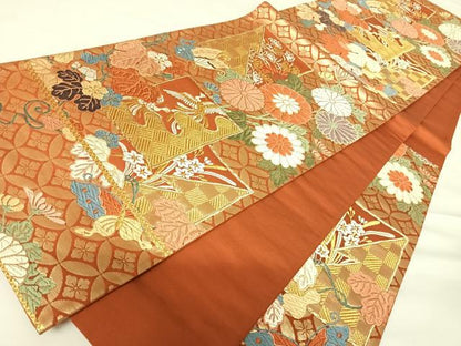 平和屋着物◎六通柄袋帯 唐織 鳳凰花文 金銀糸 正絹 逸品 AABC2317yx