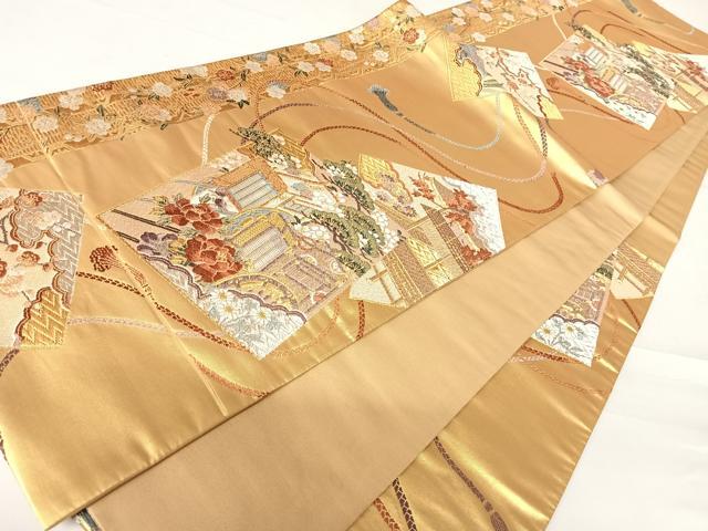 平和屋着物◎六通柄袋帯　唐織　色紙御所車花文　金銀糸　正絹　逸品　AABC2318yx