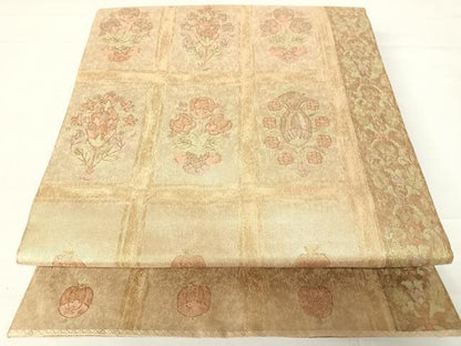 平和屋着物◎六通柄袋帯　格子花文　金糸　正絹　逸品　AABC2325yx
