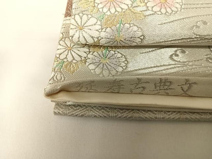 平和屋着物◎太鼓柄袋帯　唐織　延寿古典文　プラチナ箔　正絹　逸品　AABC2326yx