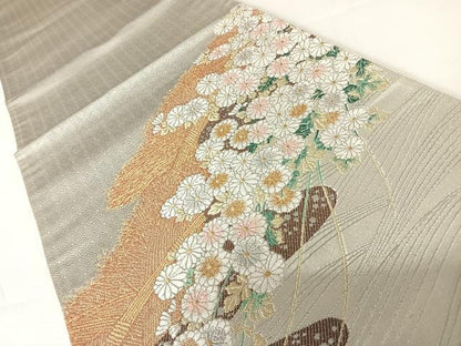 平和屋着物◎太鼓柄袋帯　唐織　延寿古典文　プラチナ箔　正絹　逸品　AABC2326yx