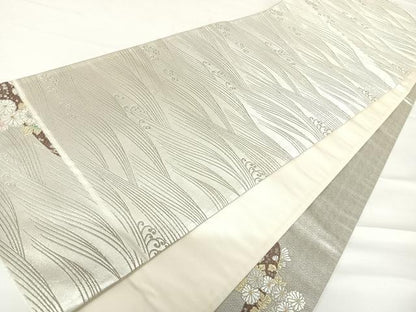 平和屋着物◎太鼓柄袋帯　唐織　延寿古典文　プラチナ箔　正絹　逸品　AABC2326yx