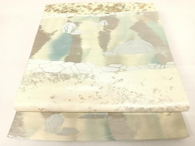 平和屋着物◎六通柄袋帯　霞文　銀糸　正絹　逸品　AABC2336yx