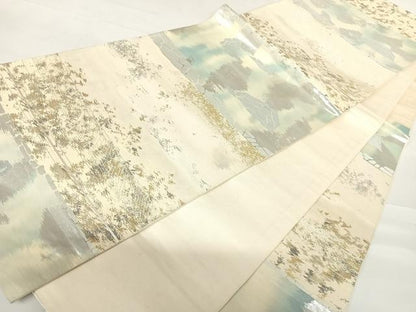 平和屋着物◎六通柄袋帯　霞文　銀糸　正絹　逸品　AABC2336yx