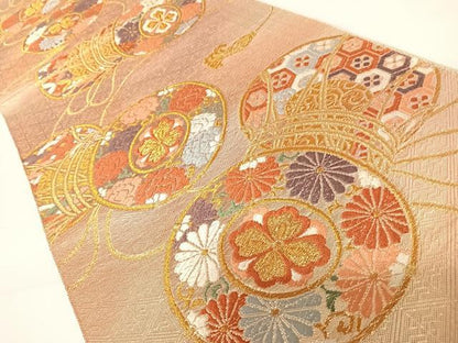 平和屋着物◎佐賀錦　六通柄袋帯　唐織　花鼓文　金糸　正絹　逸品　AABC2341yx