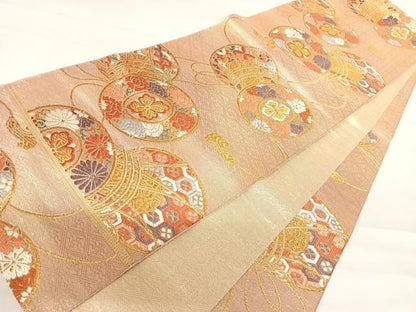 平和屋着物◎佐賀錦　六通柄袋帯　唐織　花鼓文　金糸　正絹　逸品　AABC2341yx