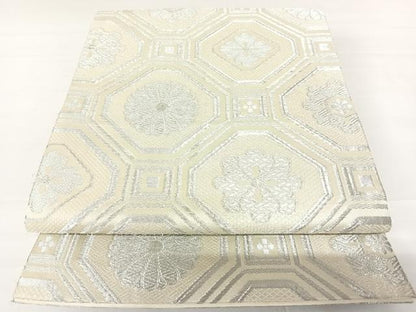 平和屋着物◎全通柄袋帯　蜀江花文　銀糸　正絹　逸品　AABC2342yx