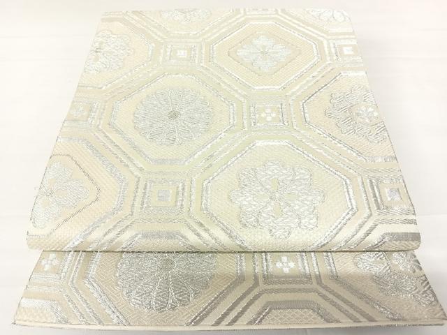 平和屋着物◎全通柄袋帯　蜀江花文　銀糸　正絹　逸品　AABC2342yx