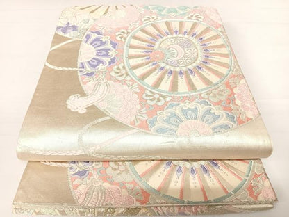 平和屋着物◎六通柄袋帯　唐織　片輪車文　金銀糸　正絹　逸品　AABC2345yx