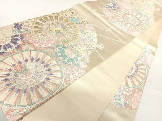 平和屋着物◎六通柄袋帯　唐織　片輪車文　金銀糸　正絹　逸品　AABC2345yx
