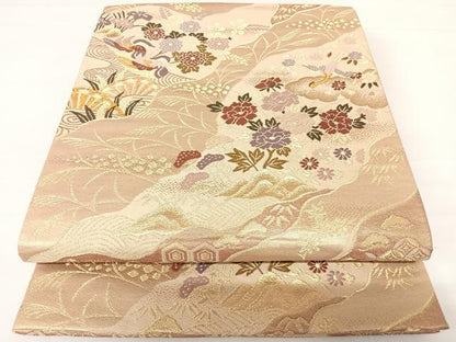 平和屋着物◎六通柄袋帯　唐織　花鳥文　金糸　正絹　逸品　AABC2355yx