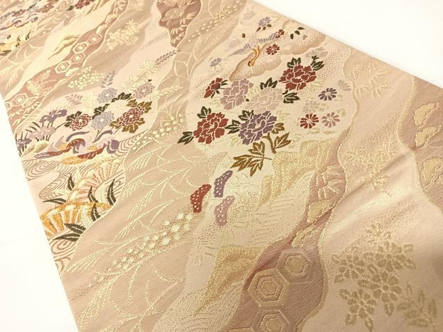 平和屋着物◎六通柄袋帯　唐織　花鳥文　金糸　正絹　逸品　AABC2355yx