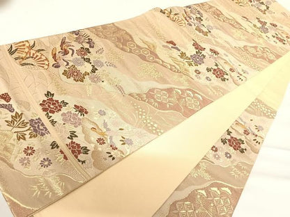 平和屋着物◎六通柄袋帯　唐織　花鳥文　金糸　正絹　逸品　AABC2355yx