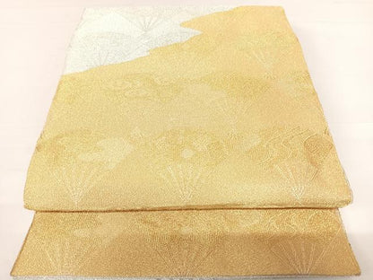 平和屋着物◎全通柄袋帯　舞扇文　金銀糸　正絹　逸品　AABC2357yx