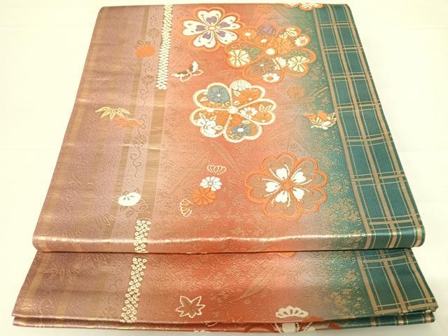 平和屋着物◎六通柄袋帯　唐織　花蝶文　金糸　正絹　逸品　AABC2366yx