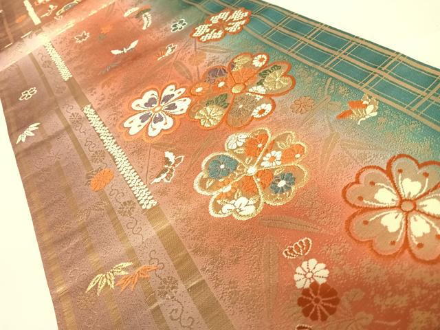 平和屋着物◎六通柄袋帯　唐織　花蝶文　金糸　正絹　逸品　AABC2366yx