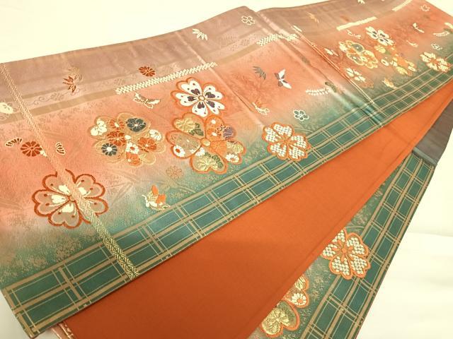 平和屋着物◎六通柄袋帯　唐織　花蝶文　金糸　正絹　逸品　AABC2366yx